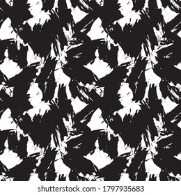 Black and White Brush Stroke Camouflage abstract seamless pattern background suitable for fashion textiles, graphics