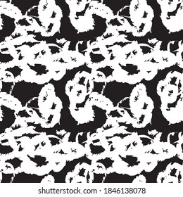 Black and White Brush stroke fur pattern design for fashion prints, homeware, graphics, backgrounds