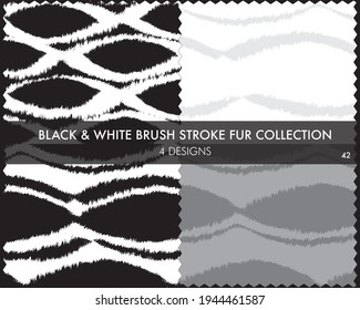 Black and White Brush stroke fur collection includes 4 design swatches for fashion prints, homeware, graphics, backgrounds