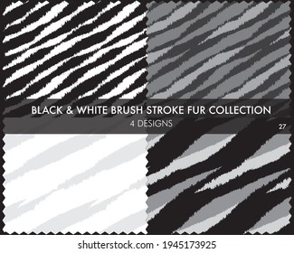 Black and White Brush stroke fur collection includes 4 design swatches for fashion prints, homeware, graphics, backgrounds