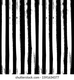 Black and white brush stroke seamless pattern with vertical lines. Vector background