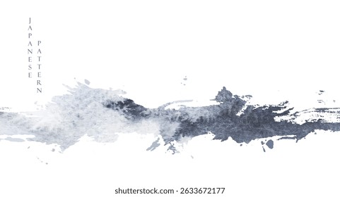Black and white brush stroke texture with Japanese ocean wave pattern in vintage style. Abstract art landscape banner design with watercolor texture vector. Marine concept.