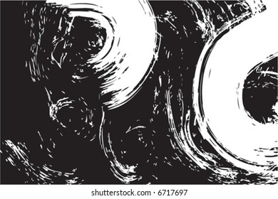 Black and white brush strokes grunge background design with a messy ink or paint brush stroke style and hand drawn effect