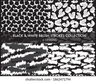 Black and White Brush strokes pattern collection includes 4 designs for fashion prints, graphics, backgrounds