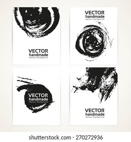  Black and white brush texture hand drawing on  banner set