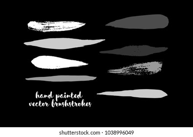 Black and White Brushstroke Vector Collection. Hand Painted Vector Ink Lines. Hipster Grunge Graffiti Buttons, Smears or Banners. Doodle Paint Frame, Uneven Scribble Textured Cool Gouache Logo Element