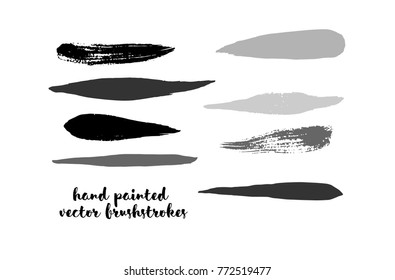 Black and White Brushstroke Vector Collection. Hand Painted Vector Ink Lines. Hipster Grunge Graffiti Buttons, Smears or Banners. Doodle Paint Frame, Uneven Scribble Textured Cool Gouache Logo Element