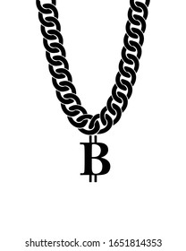 Black and white brutal chain necklace with a sign of bitcoin, simple virtual money concept, vector illustration