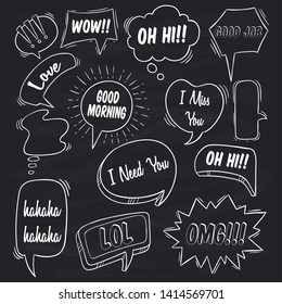 Black and White Bubble Speech Collection With Sketchy Style on Chalk Board Background