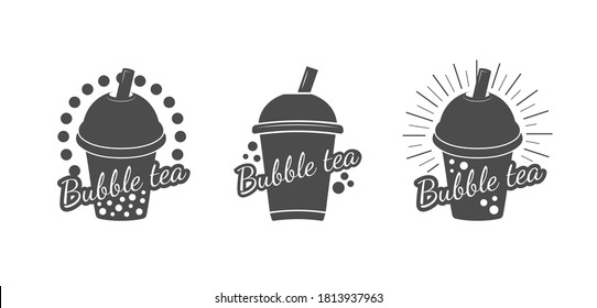 Black and white bubble tea logo. Illustration for the food industry.