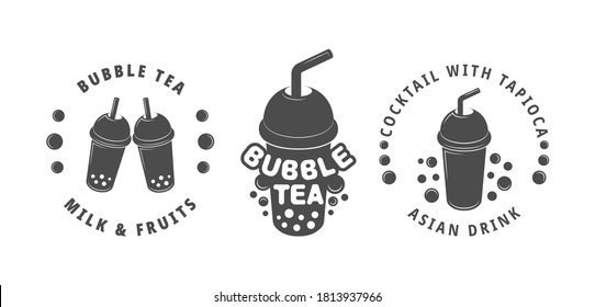 Black and white bubble tea logo. Illustration for the food industry.