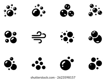 Black and white bubble and wind vector icon set