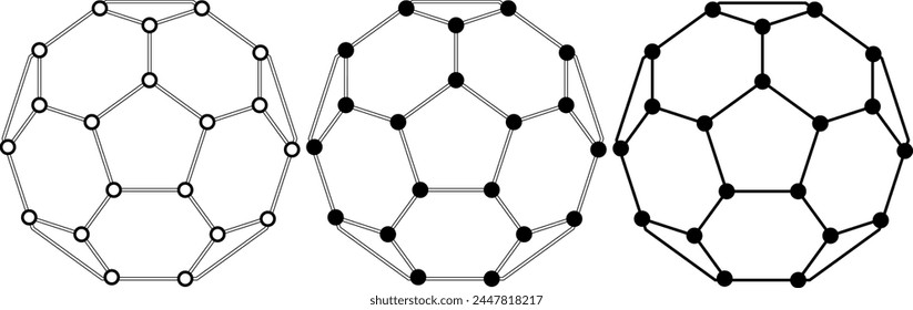 black white Buckminsterfullerene icon set