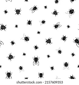 Black and white bugs seamless pattern. Vector repeat with black bugs on white background.