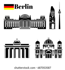 Black and white building of Berlin, travel icon landmarks in Germany. City architecture.