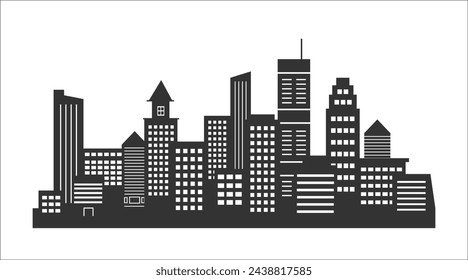 Black and White building City landscape scenery Vector Illustration