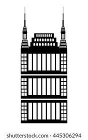 black and white building front view over isolated background, vector illustration