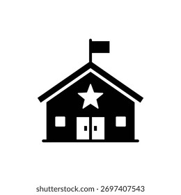 Black and white building icon representing school or community center