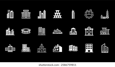 black and white building icon vector collection