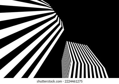 Black and white buildings 3d drawing