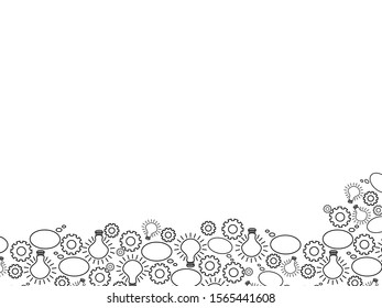 Black and White Bulb, Wheel and Thinking Bubble Border