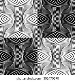 Black and white bulging with diamond ornament.Seamless stylish geometric background. Modern abstract pattern. Flat monochrome design.