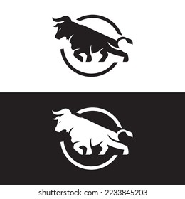 Black and white bull animal logo design . icon logo 