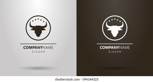 black and white bull logo in a circular frame