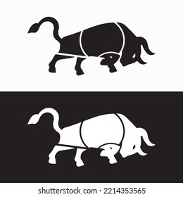Black and white bull logo design 