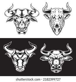 Black And White Bull Logo. Tribal Bull Design. Bull Tattoo. Bull Icon. Vector Illustration