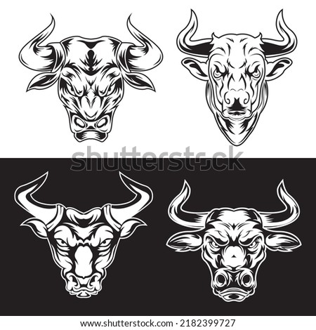 Black and White Bull Logo. Tribal Bull Design. Bull Tattoo. Bull icon. Vector illustration