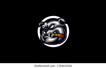 Black and white bulldog with cigarette illustration vector