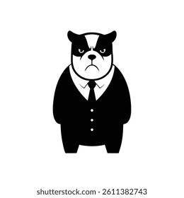 a black and white bulldog in a suit.