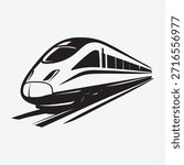 Black and White Bullet Train Vector – Modern High-Speed Transportation Icon in Minimalist Style