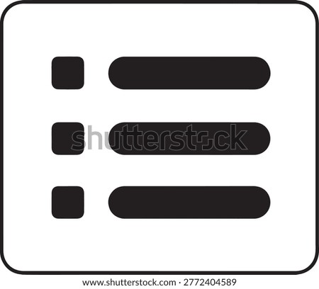 Black and white bulleted list with rounded square border, three horizontal bars and square bullets on a white background