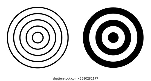 Black and white bullseye target isolated on a transparent background. Thin line and outline style. Representing precision, focus, and accuracy in achieving goals. Big target sign. Vector illustration