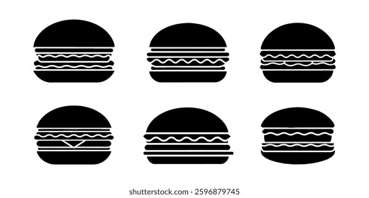 black and white burger icon in white background 