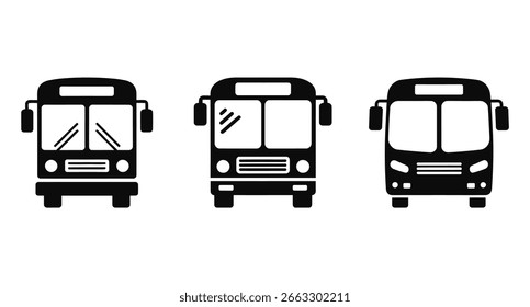 Un conjunto de Vectores de ícono de autobús en blanco y negro