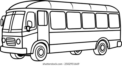 Black and White Bus Line Drawing for Coloring Book