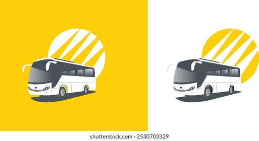 Black and white bus in yellow background