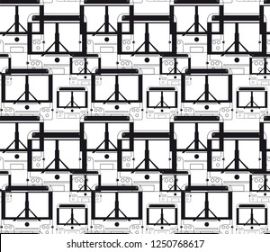 Black and white buses different sizes vector seamless pattern