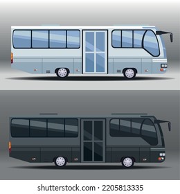 Black And White Buses Mockup Icons