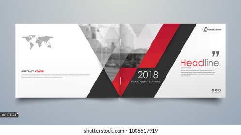 Black, white business book mockup. A4 brochure cover design. Hi tech info banner. Title sheet model set. Modern vector front page art. Urban city house texture. Red line frame icon. Flyer text font.