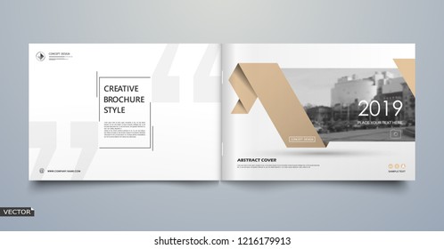 Black, white business book mockup. A4 brochure cover design. Hi tech info banner. Title sheet model set. Modern vector front page art. Urban city house texture. Beige line frame icon. Flyer text font.