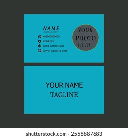 Black and White Business Card with Aquamarine Details