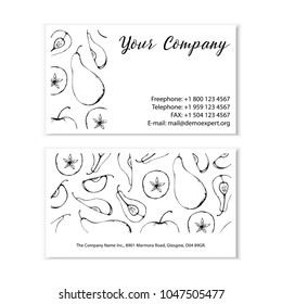 Black and white business card fruit sketch hand drawing simple minimal vector illustration