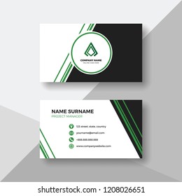 Black and white business card with green details
