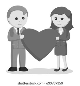 black and white business couple holding big heart together black and white style
