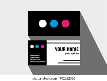 Black white business design card with white blue pink circles 