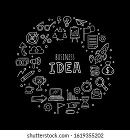 Black and white business elements. Cute Vector Illustration in doodle style can be used in education, bank, It, SaaS, finance, marketing and other business areas.